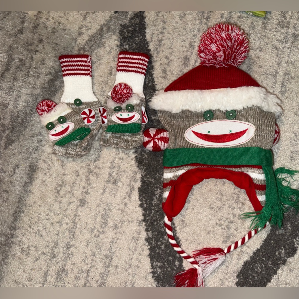 Sock Monkey Hat & Glove Set